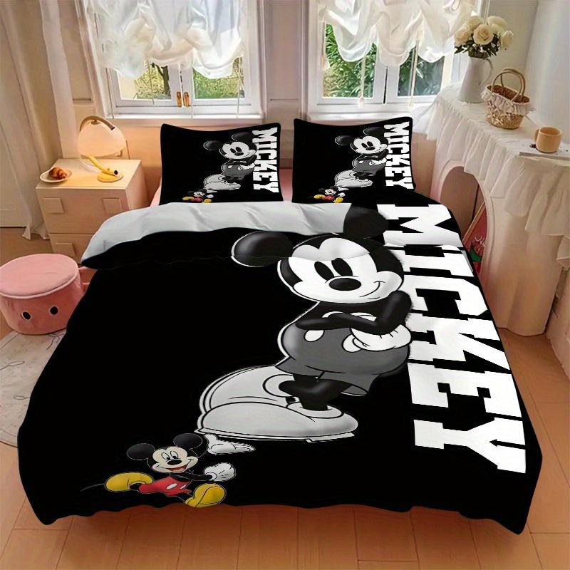 3pcs Cool Mickey Mouse Printed Quilt Set, Includes 1 Quilt Cover and 2 Pillowcases, Machine Washable, Suitable for All Seasons.W013