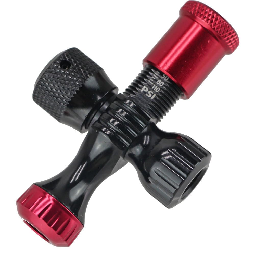 R250 Preset CO2 with Pressure Presta Socket Inflator, Black/Red, Gauge,