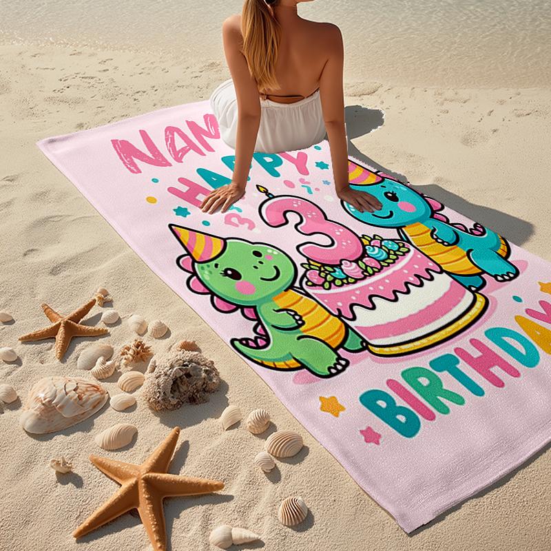 Serviette de plage ultra-douce personnalisée avec thème Dinosaure, Idéale pour la piscine - Camping, Plongée - Essentiel de voyage parfait, Serviette de plage vibrante.
