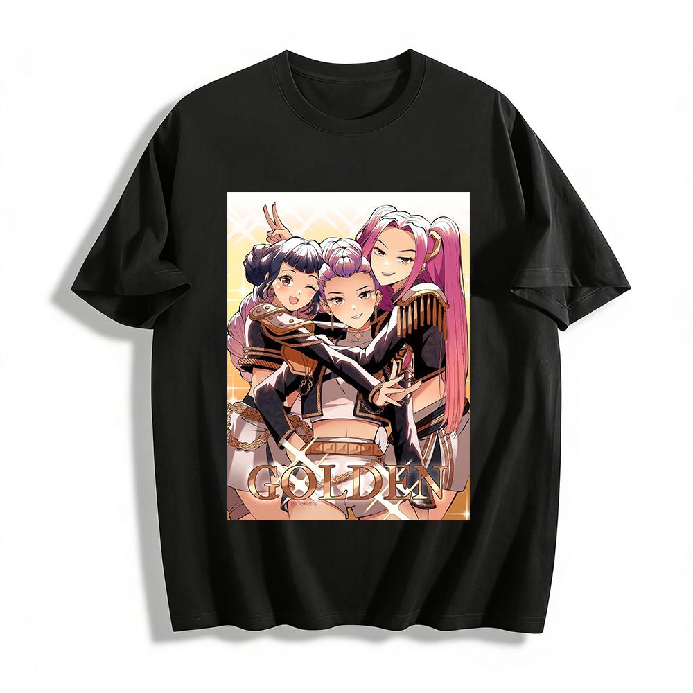 

Золотая Аниме Девичья Группа Принт Футболка Модная Уличная Повседневная Свободная Топ Для Крутых Девочек Футболка из Чистого Хлопка XXS