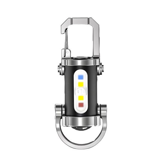 Portable Rechargeable Keychain Flashlight Dual Light Source Control Red Warning Light Waterproof Design Key Chain