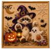 Cute Pet Themed Home Accents Halloween Witch Hat Cat DIY 3D Pearl Painting Kit with Frame, Hand-Pasted Art Craft for Adults, Relaxing Creative