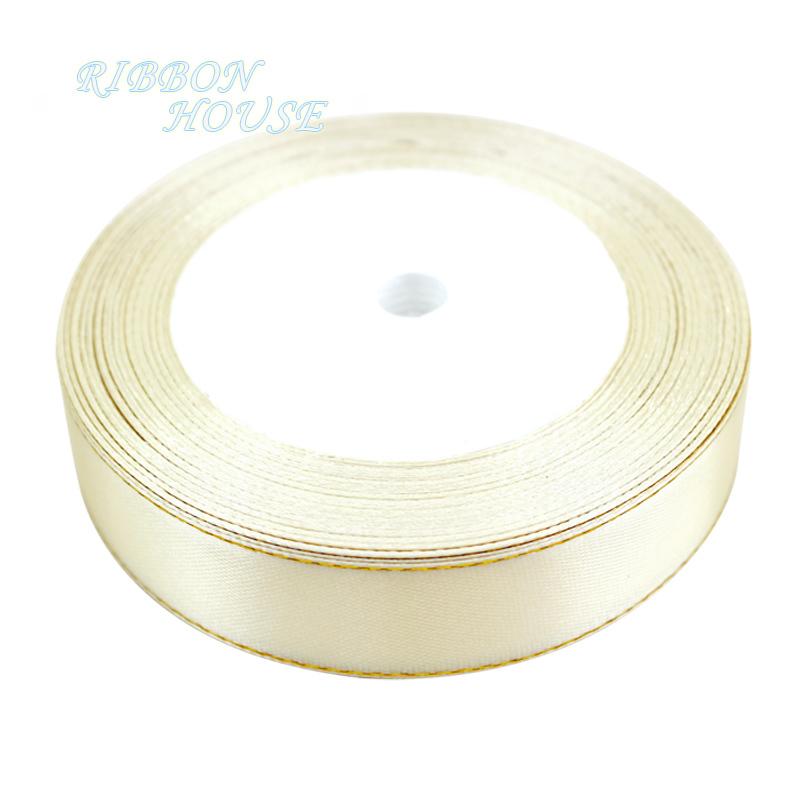 

(25 yards/lot) Cream White Gold Ribbon high quality satin ribbons gift packaging 6mm бежевый
