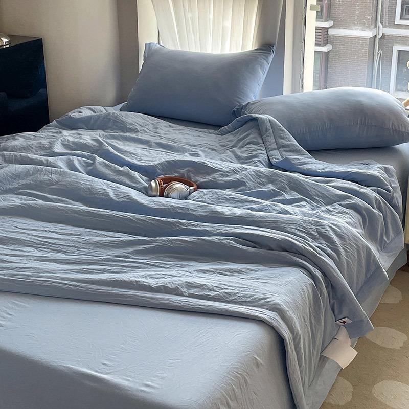 Lightweight Soybean Fiber Summer Quilt Set - Breathable Washed Cotton Comforter for Air Conditioner, Machine Washable Solid Color Bedding