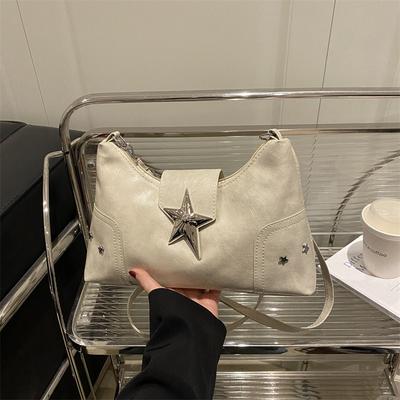 Cor sólida casual nova textura temperamento grande capacidade rebite estrela deslocamento ombro único portátil axila bolsa mulheres