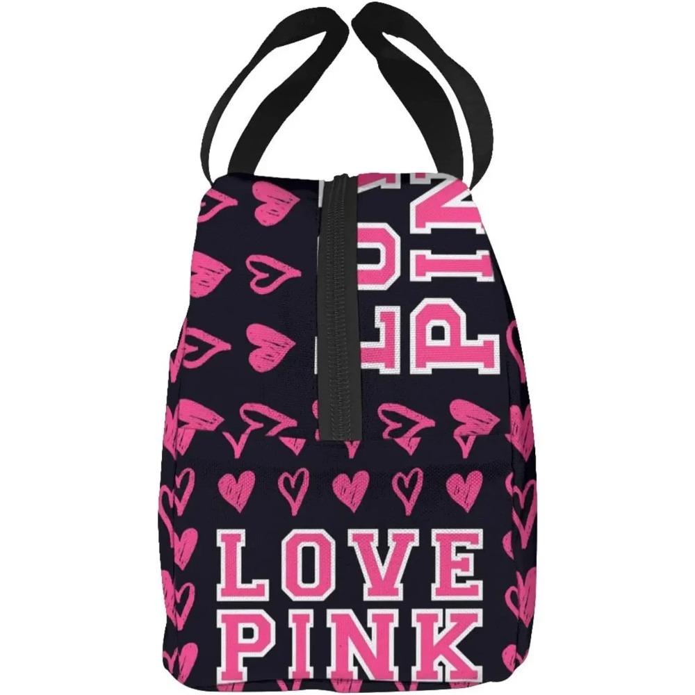 Love Pink Damska Izolowana Torba na Lunch Mleko Truskawkowe Wielokrotnego Użytku Chłodząca Torba Termiczna na Lunch Pojemnik, Chłopcy Dziewczynki Słodki Pojemnik Lunch Przenośna Torba
