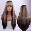 Fashion Long Straight Hair Wig with Bangs Wine Red Synthetic Wig for Women (color: 14Colors)