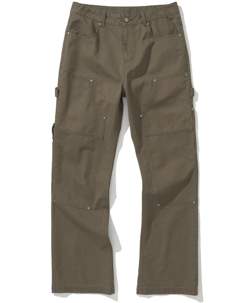 NOT4NERD Double Knee Carpenter Flare Fit Cotton Pants - Khaki