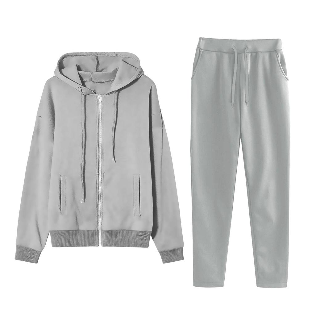 European Style Zipper Hoodie & Long Pants Two-Piece Set - Autumn/Winter Collection 2026