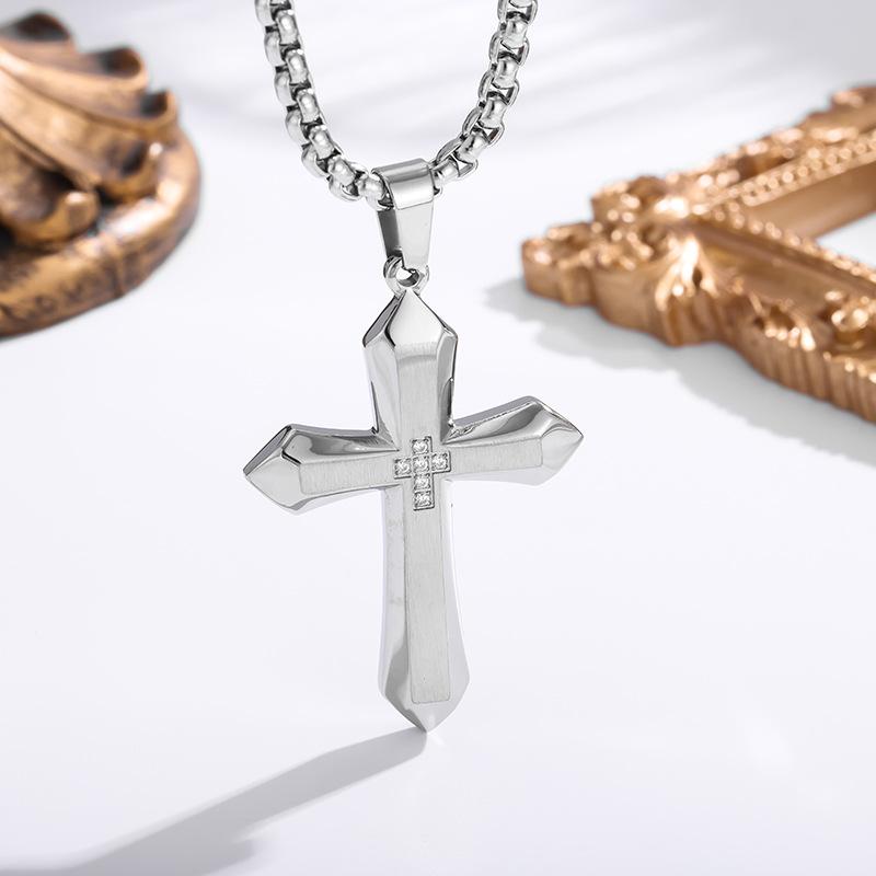 2026 Stone Cross Necklace Fashion Light Luxury Necklace Jewelry Premium Jewelry Full Diamond Men's Necklace