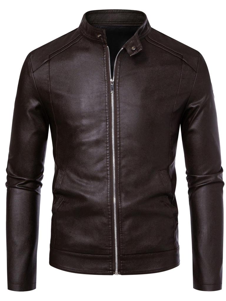 Men's Stand Collar PU Leather Motorcycle Jacket - Spring/Autumn Style