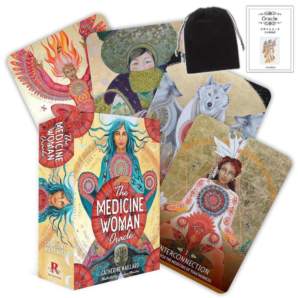 Kancharo 49-Card Oracle Card Set, Tarot Reading [The Medicine Woman Oracle], Includes Japanese Oracle Card Basic Instructions & Pouch (Authentic)