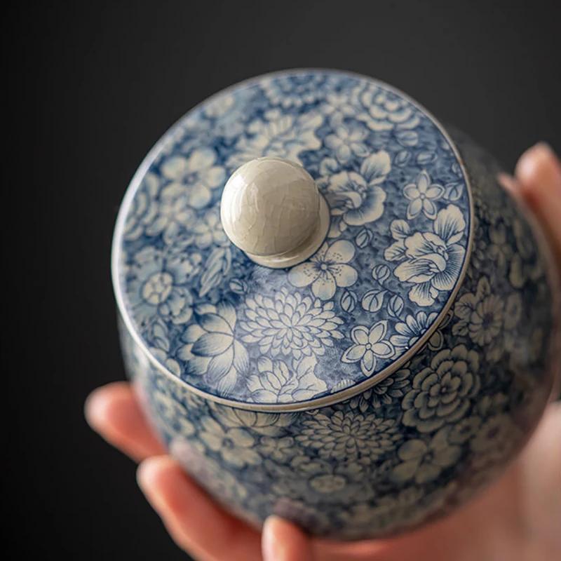Vintage und Weiß-Blaues Porzellan Versiegelter Behälter Kaffeebohnen Tee Aufbewahrungsflasche Mit Deckel Dekoratives Gefäß Tragbarer Teebehälter