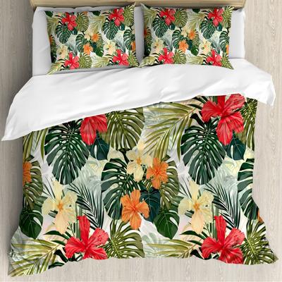 Funda de Colcha de Tres Piezas con Plantas Tropicales Hawaianas Juego de Ropa de Cama con Impresión Digital 3D Cubre Cama
