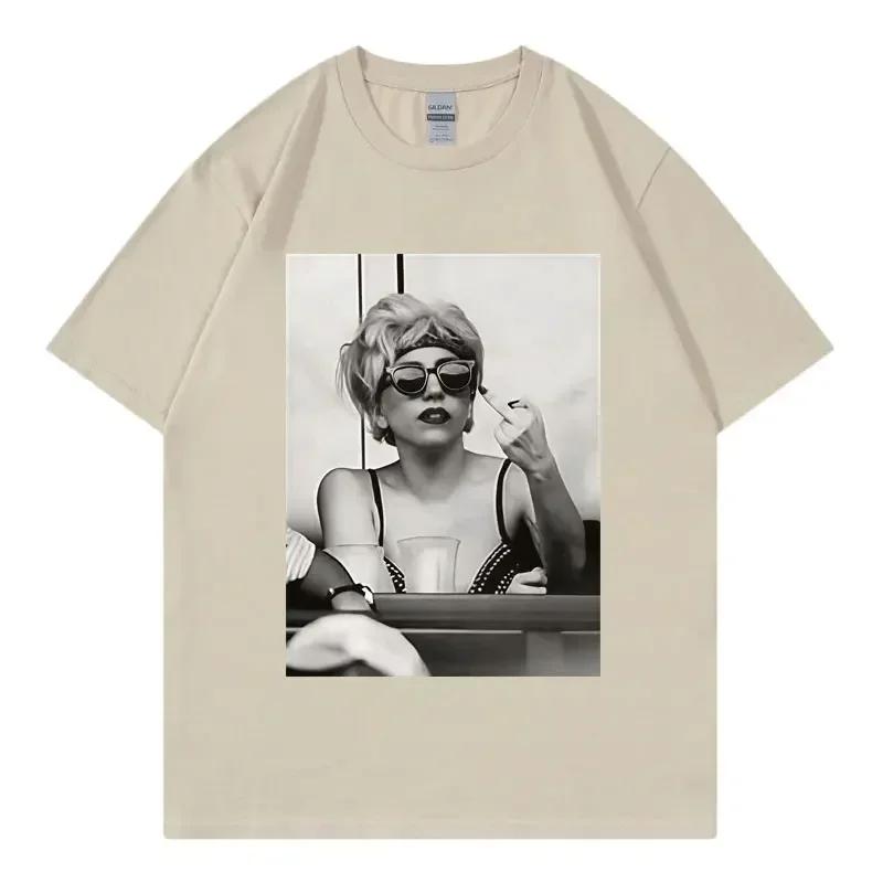 Singer Lady Gaga Merch T Shirt Unisex Wounisex Clothing Harajuku Pop Music Short Sleeve Tshirt High Quality Oversized Tshirts Black