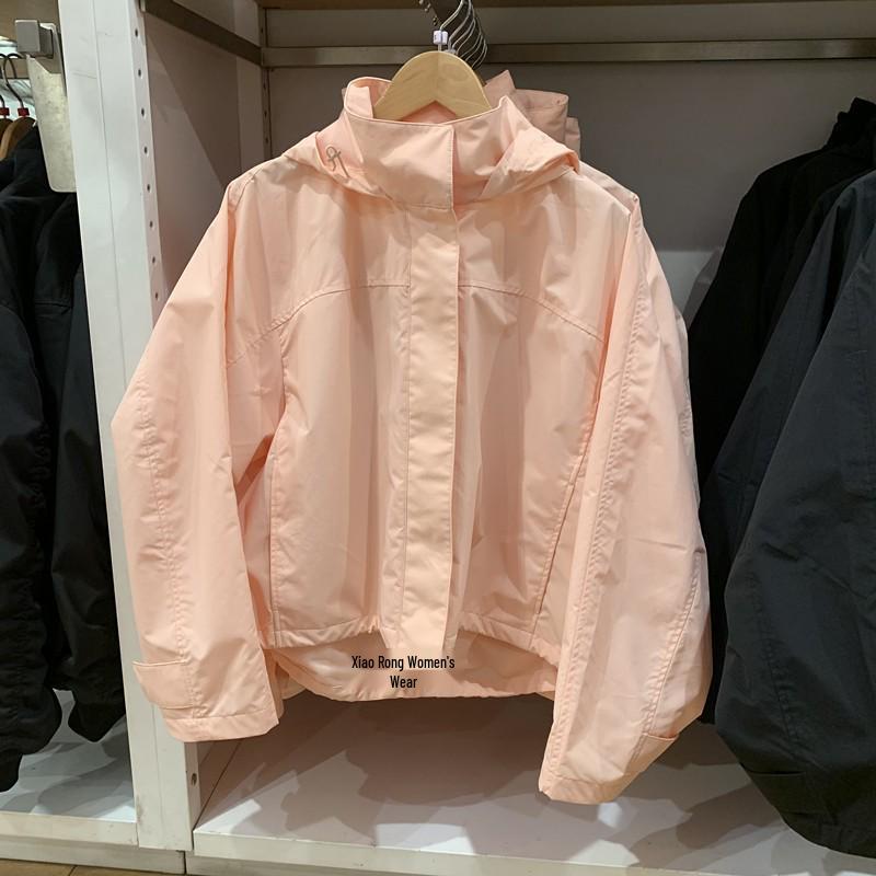 

2025 Spring Windproof Hooded Stand Collar Short Coat - Simple, Versatile Solid Color Jacket Medium розовый