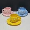 Girl'S Heart Underglaze Hand-Painted Rhombus Ceramic Coffee Cup And Saucer Personalized Hand-Squeezed Irregular Afternoon Tea Cup And Saucer Set