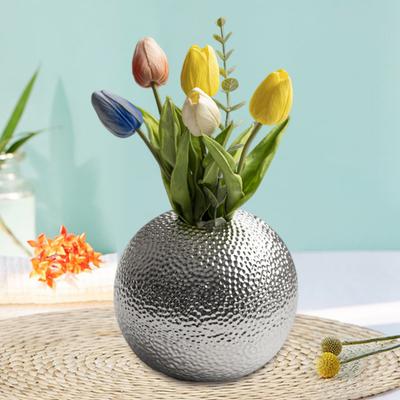 Yousheng Round Ceramic Flower Vase Hammer Pattern Flower Holder Container Home Office Table Centerpiece Decorative Floral Plants Vase