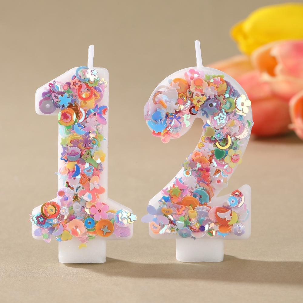 Colorful Sequin Flower Birthday Number Candles – Handmade DIY Cake Decorations