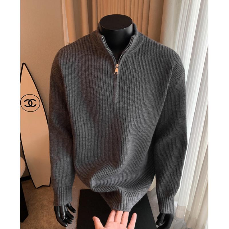 Men’s Grey Half-Zip Knit Sweater - Winter 2026 Warm Base Layer XL 130-145 lbs