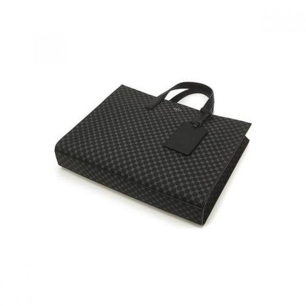 Daks Black Leather Tote Bag With Logo Pattern Dbba2e601bk