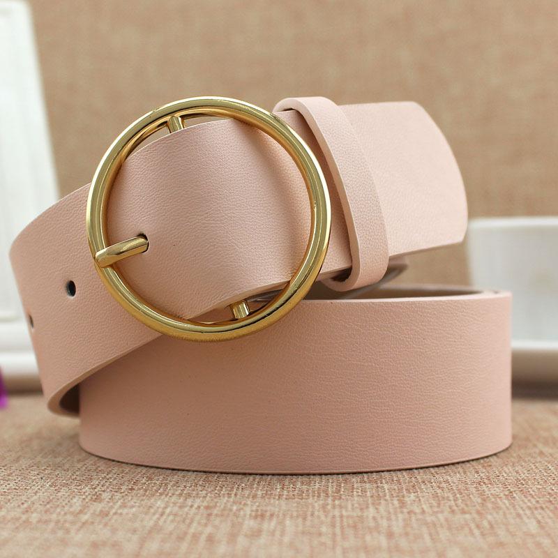 Gold Round Buckle Women'S Pu Belt Skirt Decorative Jeans Belt Women