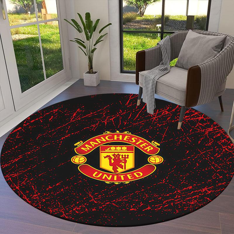 Manchester United F Round Area Rug,Carpet Rug for Living Room Bedroom Sofa Playroom Decor,Non-slip Floor Mat