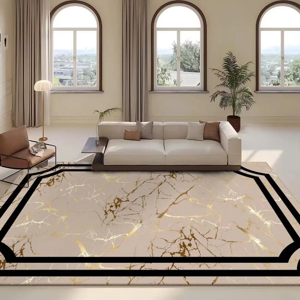 European Golden Living Room Carpet Luxury Commercial Hotel Decoration Large Area Rug for Bedroom Sofa Table Home Printing Mat