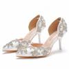 8 Cm Rhinestone Wedding Shoes, Thin Heel Pointed Sandals Hollow Two-piece Sandals Large-size Crystal Wedding Shoes for Women