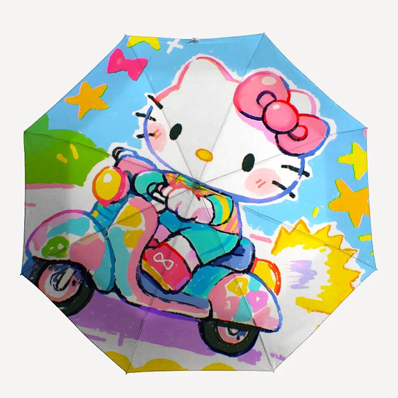 1pc Hello Kitty Scooter Umbrella - Automatic Open/Closed, Foldable Design, 8-Rib Iron Frame, Outdoor Umbrella, Festival Gift, Suitable for Fans, Trave