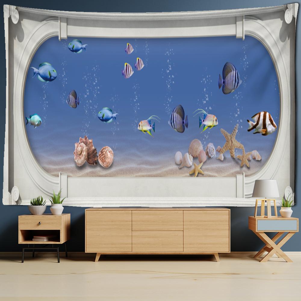 

Морской мир, оконная рама, картина, гобелен, настенный психоделический природный богемный гостиной, кабинет, домашний декор 95x70cm