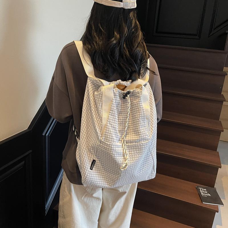 Leisure commuting large-capacity nylon cloth bag women's new trendy simple shoulder oblique span bag tote bag drawstring