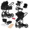 3-in-1 Stroller Magic ZC Stroller Baby Stroller Stroller Max 15kg One-click Folding Car Seat and Bassinet 6 Gifts Black