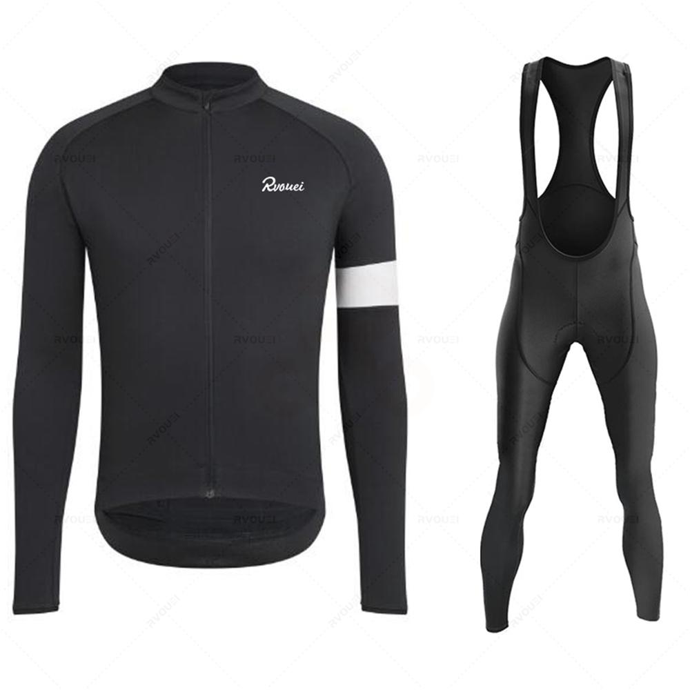 New Rvouei Profession Team Spring Long Sleeve Cycling Jersey Set Men Bicycle Clothes MTB Bike Jersey Bib Pants Kit Ropa Ciclismo