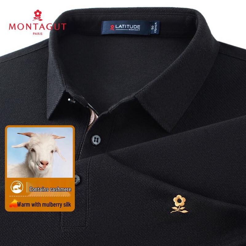 MONTAGUT Pánské polo tričko s dlouhým rukávem ze směsi kašmíru a hedvábí