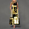 Women Sleeveless Casual Maxi Dress Round Neck Printed Loose Fit Long Dress with Flared Hem and Side Pockets for Daily Wear