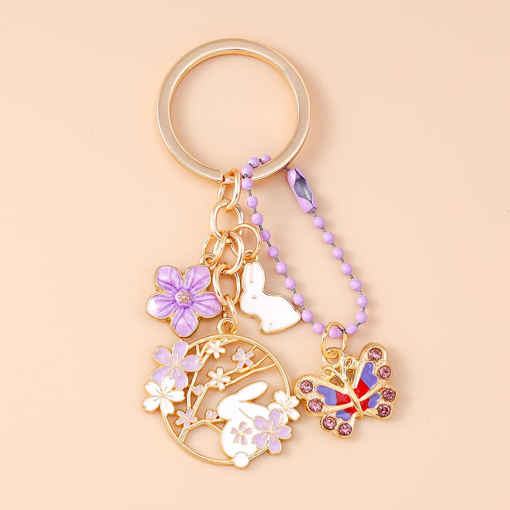 Pretty Flower Wreath Keychain Women Girls Cat Rabbit Butterfly Key Ring Pendants for Handbag Decor DIY Key Chain Jewelry Gifts