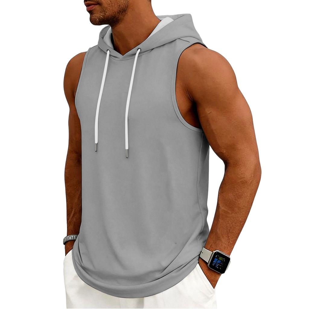 Men's Tank Top Gym Sleeveless Hoodie Shirt Washed Sports Muscle Shirts Fitness Vest With Hood