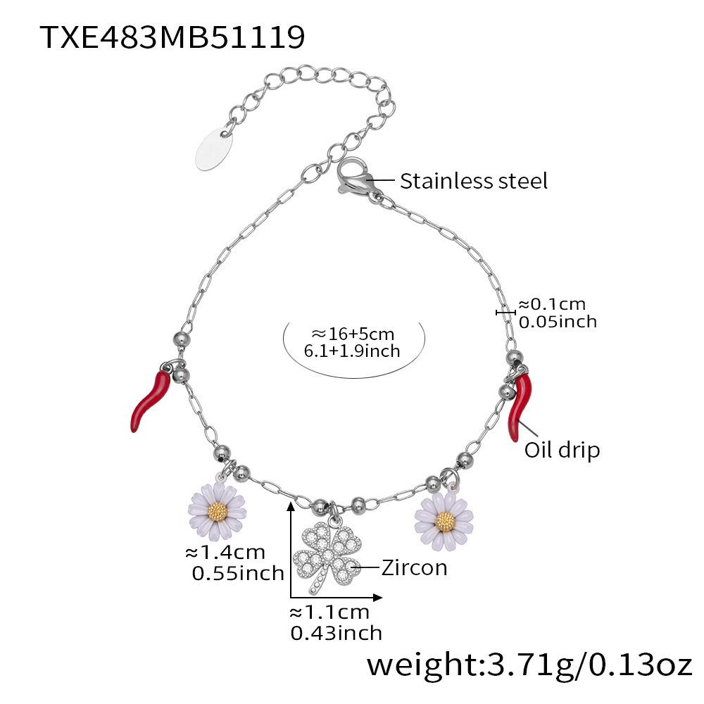 Qiong Yao 18K Gold-Plated Daisy & Zircon Four-Leaf Clover Multi-Pendant Bracelet Necklace
