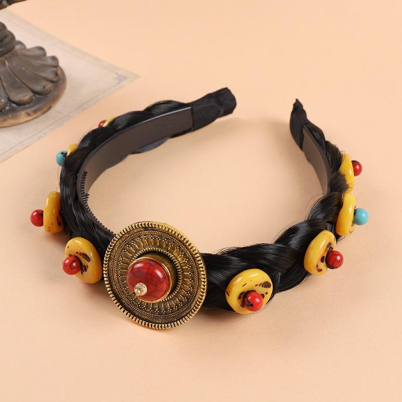 Tibetan Hand-woven Headband Wig Turquoise Beeswax Headgear Children's Female Dance Performance Tibetan Hair Accessories