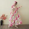 Ladies' Retro Gentle Wind and Cloud Brocade Cotton and Hemp Hooded Dress
