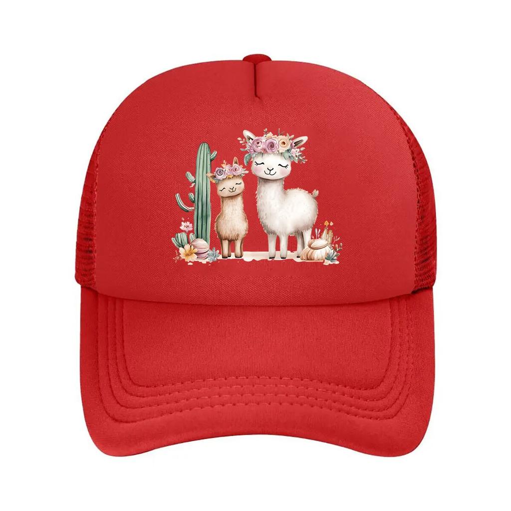 Casual With Llama Cactus Floral Print Mesh Baseball Cap