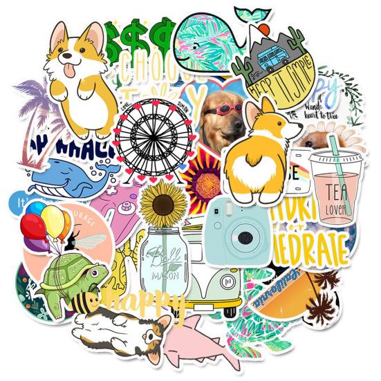 50Pcs Dog Whale Stickers Balloon Bus Scrapbook Luggage DIY Diary Decal