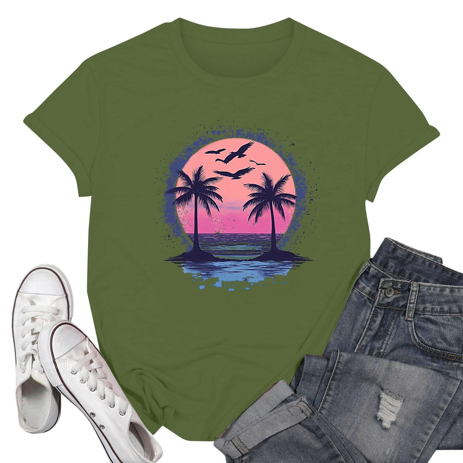 

Женские модные повседневные пуловеры с короткими рукавами и круглым вырезом с принтом L армия зеленый