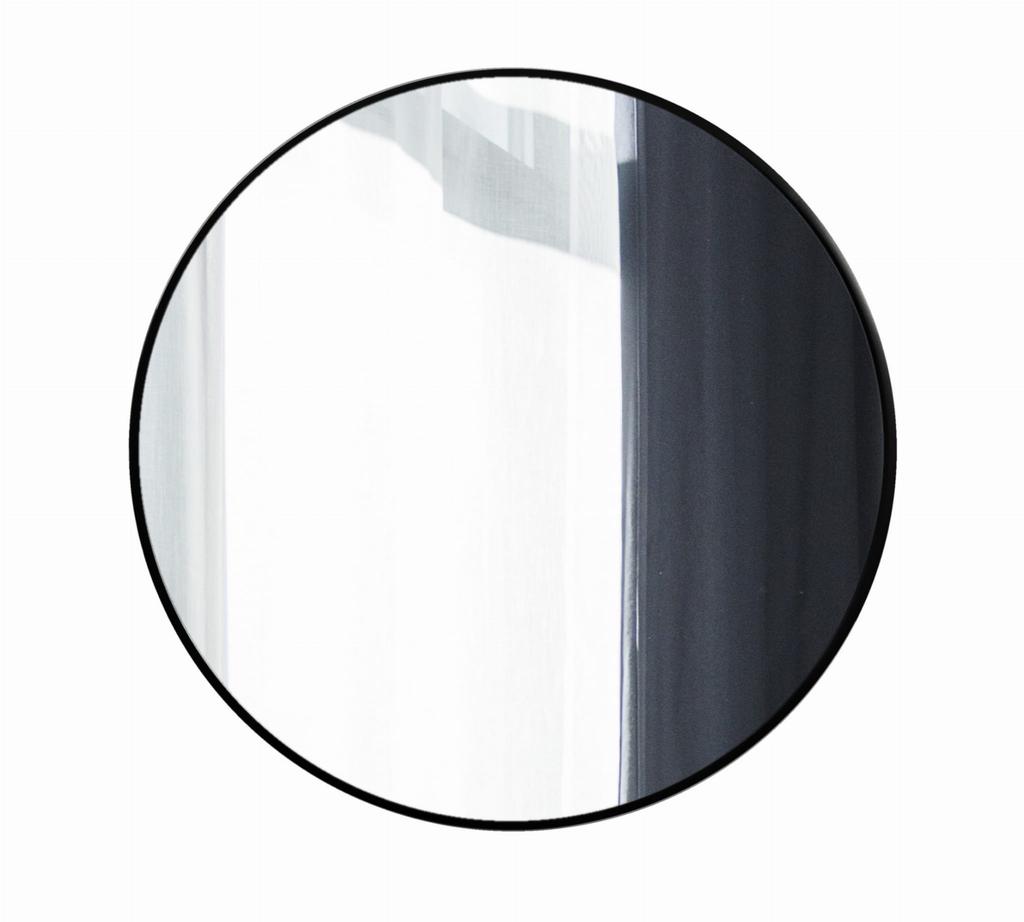 Specchio Rotondo 80 Cm Cornice in MDF Nero