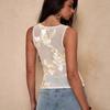 Ladies Summer Sleeveless Mesh Semitransparent Embroidery Pullover Bodycon Vest Top