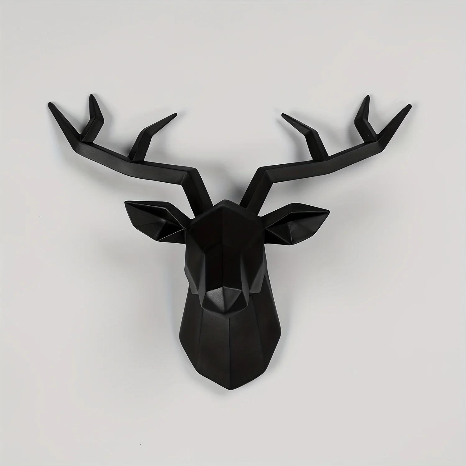 

Wall Decor Wall Sculpture,Resin Statue Deer Head Wall Hanging Creative Home Wall Decoration Artificial Animal Crafts Figurines чёрный