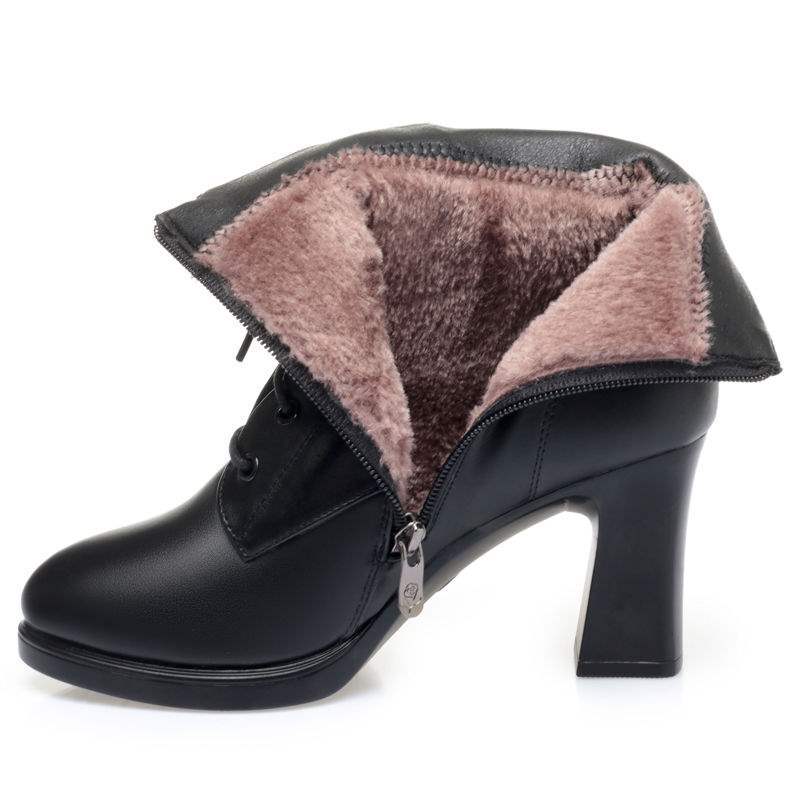 

High heels versatile short boots spring and autumn velvet thickened leather shoes side zipper autumn and winter new boots women s shoes Martin boots 41