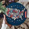 2D Flat, 1pc Round Aluminum Hanging Sign, USA State Map Metal Wall Art, Retro Travel Map Design, Perfect for Patriotic Decor, Man Cave, Garage