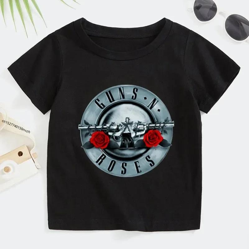 3T~14T Rock Band Gun N Roses Children's T Shirt Boys and Girls Music Short Sleeve Tops Kids Casual Cotton Clothes